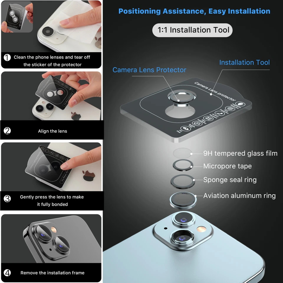 Protector de cubierta de lente de cámara de vidrio templado para iPhone 15 (6.1) / 15 Plus (6.7) Foto 3 de 4