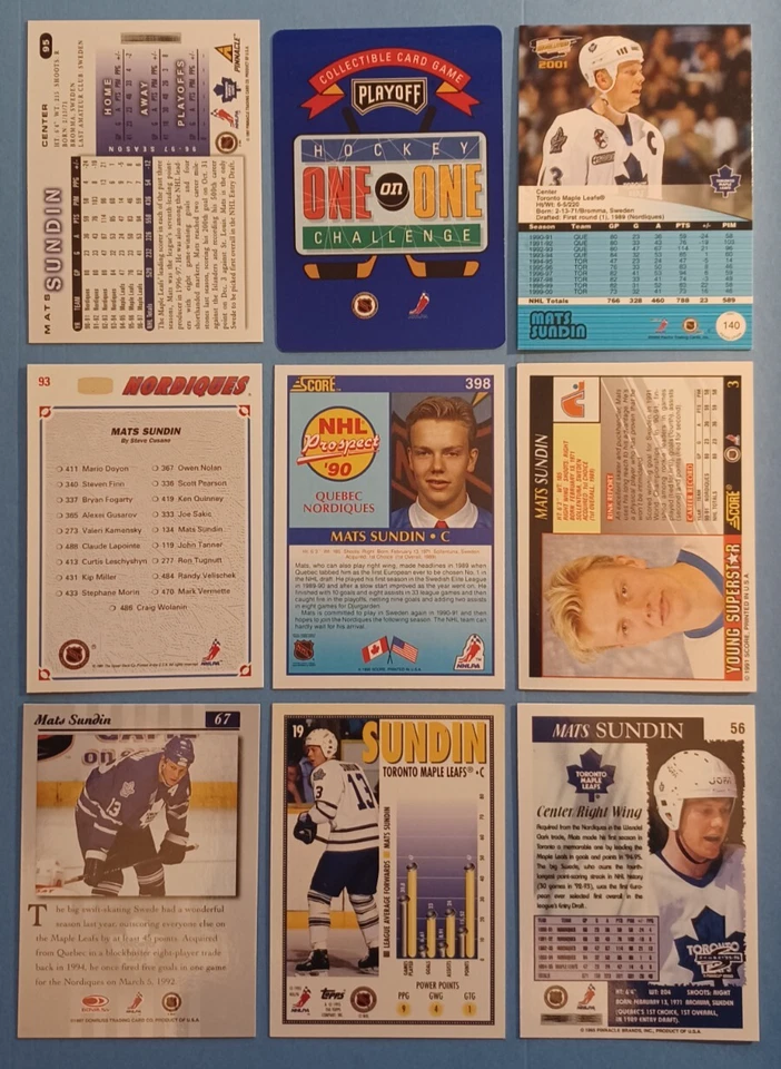 MATS SUNDIN 9 Card Lot RC Rookie Card Donruss Maple Leafs Nordiques NHL Hockey - Image 3 of 4