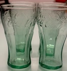 Set Of 4 Vintage Green tint green Coca Cola Glasses Collectible 4 ‘