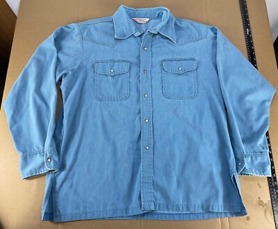 Vintage 70s 80s Big Yank Chambray Denim Pearl Snap Western