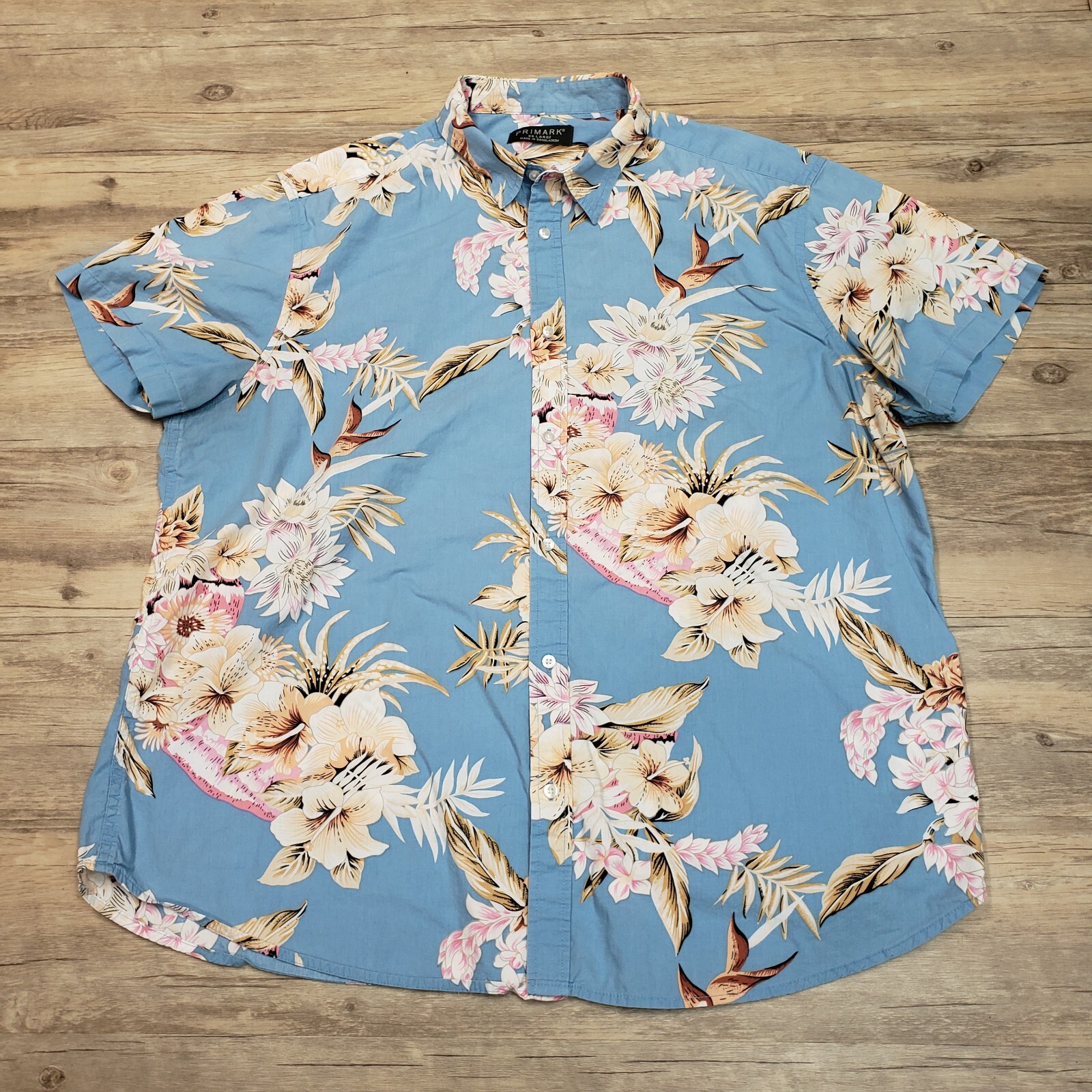 Primark Hawaiian Shirt Mens 2XL Blue Floral Short Sleeve Button Up