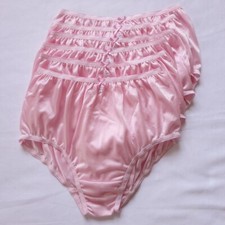 7 Pink Nylon Panties Underwear Silky Soft Smooth Briefs High Waist 30"-36"Size L