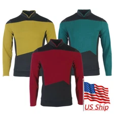 The Next Generation Picard Red Uniform Badge TNG Riker Data Gold Blue Shirts Top