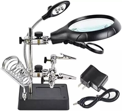 Desktop LED Lighted Magnifying Glass Soldering Station, 2.5X 7.5X 10X Helping Ha