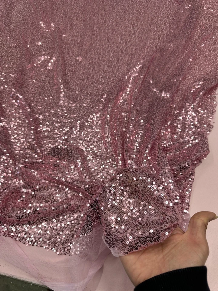 Light Pink Mesh Sequins, All Over 3mm Sequins on Mesh, 59/60", By the Yard - Image 4 of 4