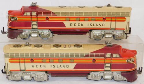 Vntg UNIQUE Arts Train #2000 Rock Island AA Diesel Set Tinplate RUNS 1950s 3rl - Picture 5 of 24