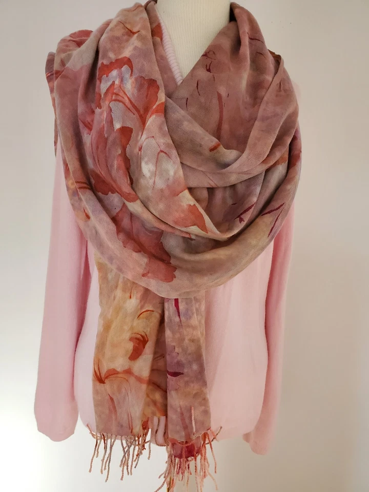 NUEVO Nordstrom Flor Bufanda Envoltura Poncho Beige Tostado Gris Gris Atado Rojo Rosa Azul Foto 2 de 4