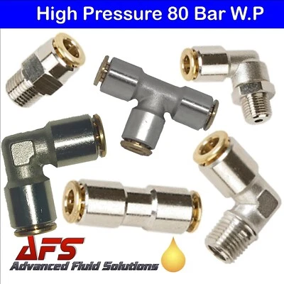 High Pressure Lubrication Fitting Push Fit for Oil Grease Water & Air 80 Bar WP