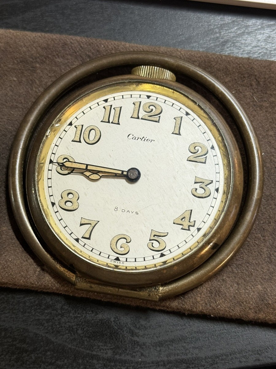 VINTAGE CARTIER ART DECO BRONZE 8 DAY PORTABLE TRAVEL DESK CLOCK