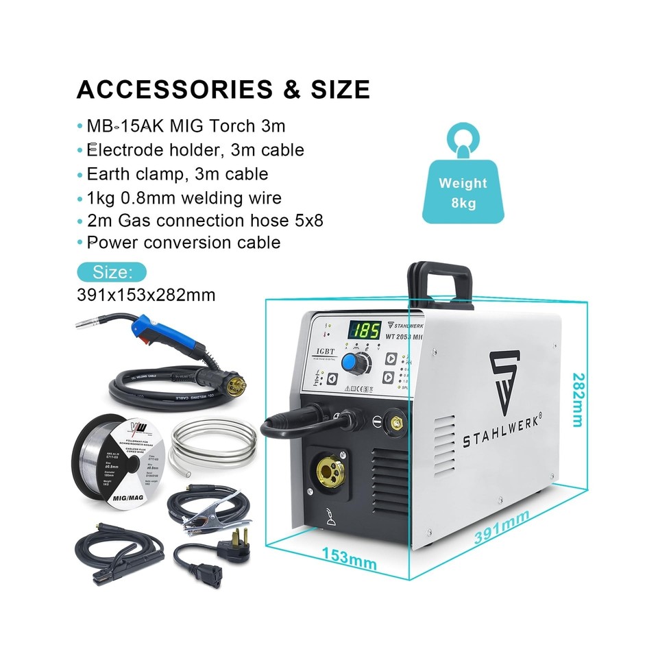 185A Mig Welder 3 in 1 Flux MIG/Solid Wire/Lift TIG/Stick Welder 110V