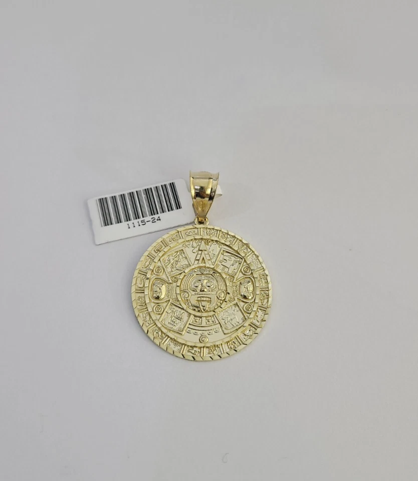 SÓLIDO Real 10kt Calendario Maya Dije Colgante Azteca Redondo Oro Amarillo. Foto 3 de 4