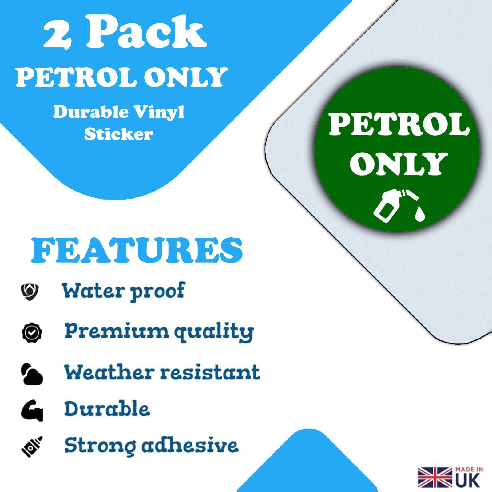 10-Pack "Petrol Fuel Only" Reminder Stickers - Waterproof Car Labels For Gas Cap Area