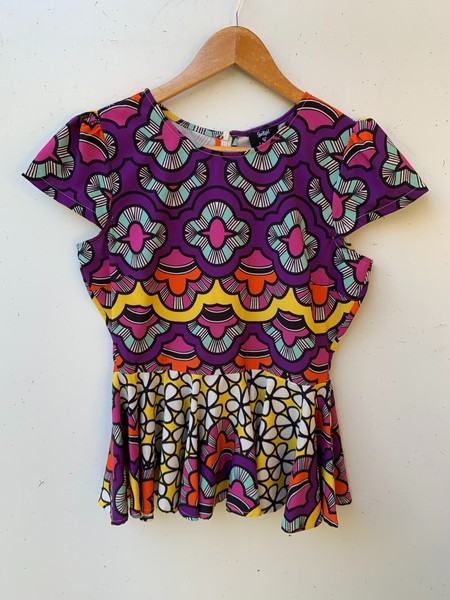 SPORTSGIRL x Jaime Lee Womens Retro Print Peplum Style Blouse Top Size 10