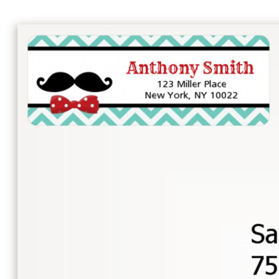 Mustache Bash Birthday Party Personalized Return Address Stickers - 27 labels