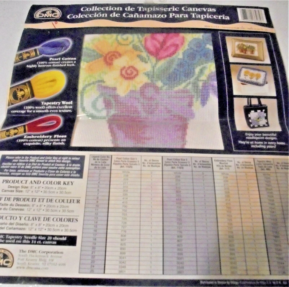 "FLOWER PAIL" Needlepoint Printed Canvas, 8" x 8", DMC Color Selections-NEW - Image 3 of 3