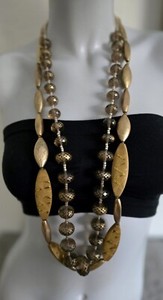 LOT LONG GOLD BEADED STATEMENT NECKLACE CHICOS HP WOOD & CHUNY VTG LUCITE BEADS