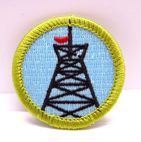 Pioneering Patch Boy Scouts Merit Badge Tower Red Flag Green Border