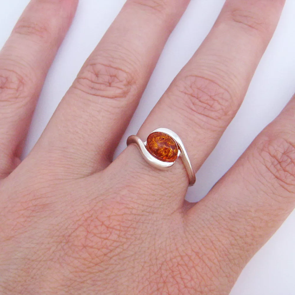 Bague ambre v ritable mer baltique argent massif 925 T. 56 BA44c