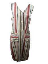 Old Navy Women's Striped Multicolo Button Down Front Linen Blend Fit&Flare Dress