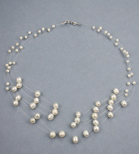 5-Strand Illusion White Fresh Water Pearl Necklace NKL040056 - Picture 1 of 1