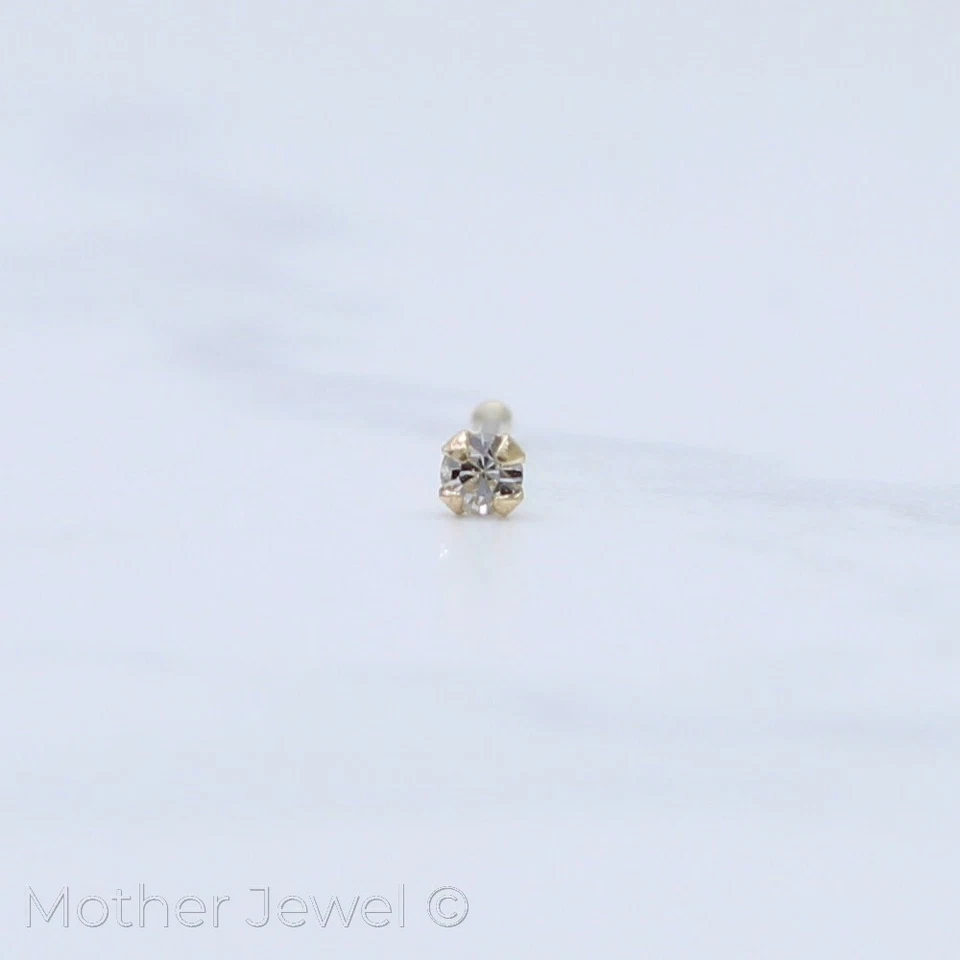 REAL SOLID 9CT YELLOW GOLD SIMULATED DIAMOND NOSE PIERCING BONE STUD EARRING - Изображение 3 из 4