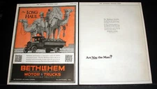 1919 OLD MAGAZINE PRINT AD, BETHLEHEM GEAR DRIVE MOTOR TRUCKS, SHERIDAN ARTWORK!