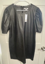 NWT BB Dakota Shasta Faux Leather Dress Sz XL Black Puff Sleeve Party Festive