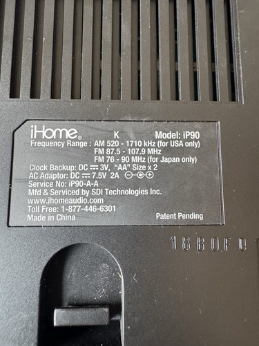 iHome iP90 Dual Alarm Clock Radio AM/FM Presets & Dock for iPod and iPhone - Picture 9 of 9