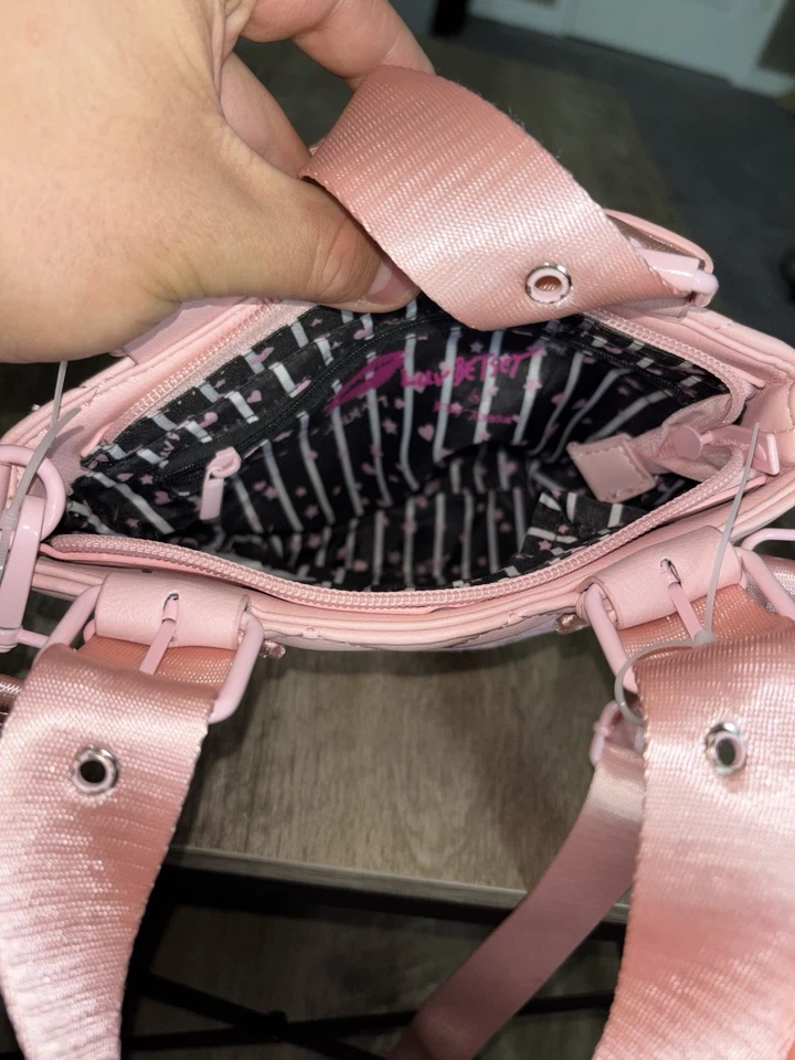 Betsey Johnson Pink Quilted Mini Satchel/Crossbody Bag with Heart Detail NWOT - Image 4 of 4