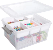 Plastic Storage Box with Removable Tray Craft Organizers and Storage Clear 