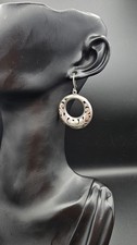 Mexico Taxco Sterling Silver Cutout Hoop Dangle Earrings 3.7g   Signed 925 TB-34