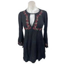 American Eagle Black Floral Embroidered Long Sleeve Cut Out A Line Mini Dress XS
