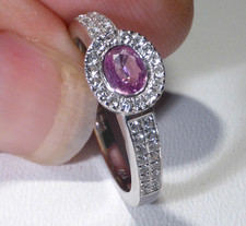 18ct Gold Ring Pink Sapphire Diamond UK Hallmark Size M 1/2 Boxed