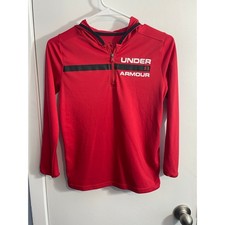 Under Armour Hoodie Youth Medium Red Quarter Zip Hear Gear Athletic Sporty