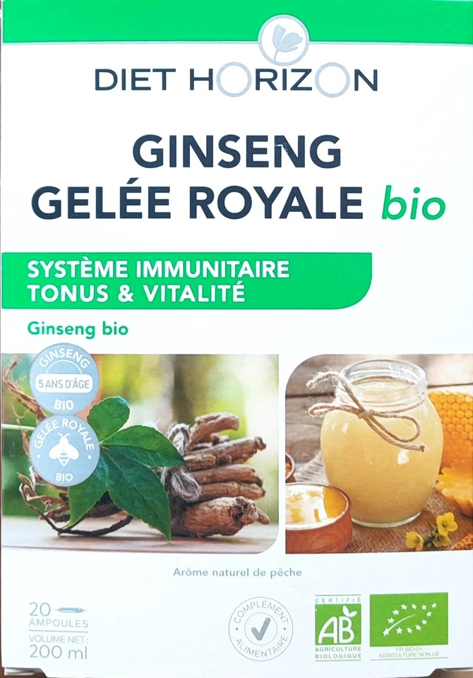 Ginseng et gelée royale 20 ampoules Diet Horizon BIO - Photo 1/1