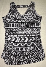 INC International Concept Women's Tank Top Sleeveless Black Size PL Black White