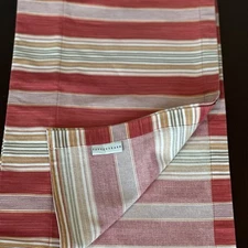 Pottery Barn Cafe Curtains Hudson Stripe Valance Red  44" x 13” Set Of 2 3” Rod
