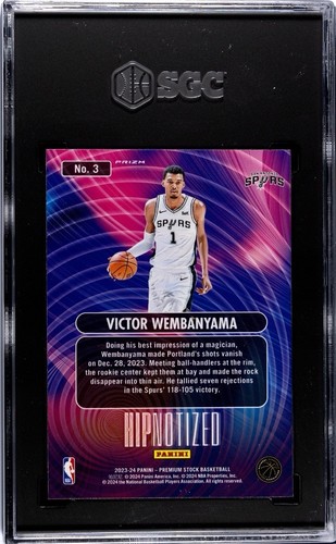 2023-24 NBA Hoops Premium Victor Wembanyama #3 RC Hipnotized Insert SSP SGC 9 - Picture 2 of 2