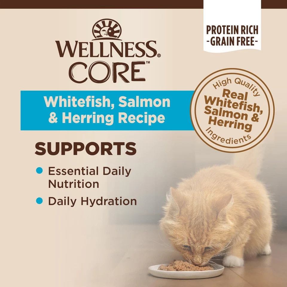 Wellness CORE Grain Free Wet Cat Food Whitefish Salmon Herring 8.25 Pound Pack - Image 3 of 4