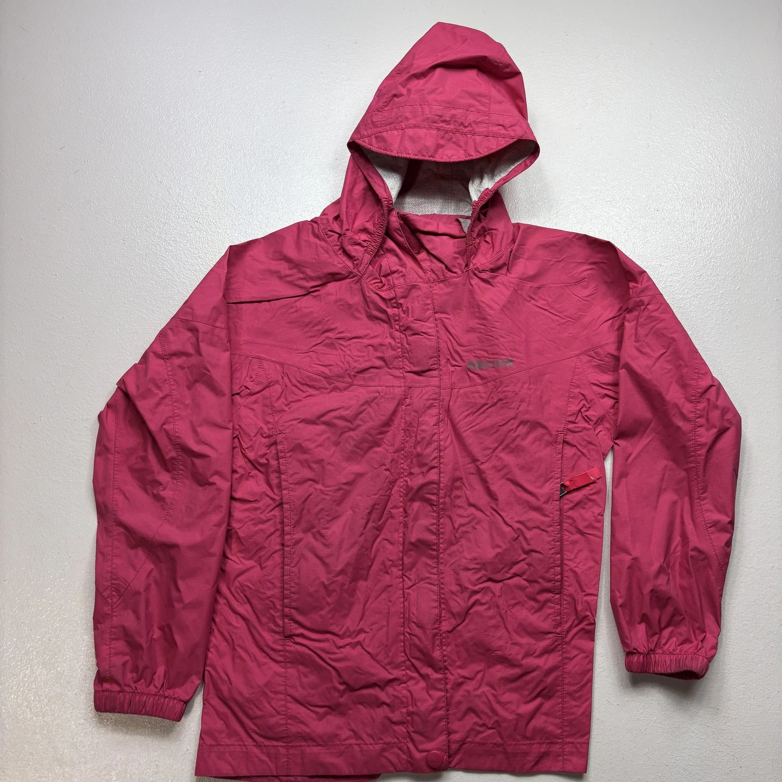 Marmot Jacket Girls Medium Hooded Waterproof Rain Windbreaker Outdoor Hiking