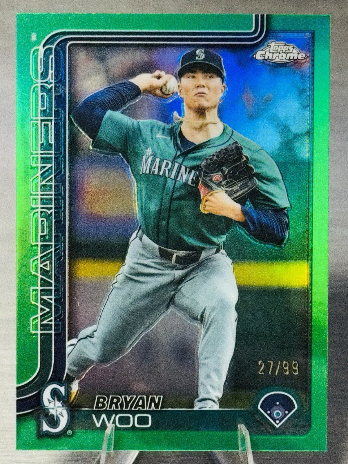 🔱⚾️BRYAN WOO 2025 Topps Chrome Green Refractor SP /99 #MARINERS COLOR MATCH⚾️🔱