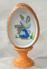 VINTAGE Byron Molds 1976 Hand Painted Porcelain Easter Egg Pedestal Signed 6.5"