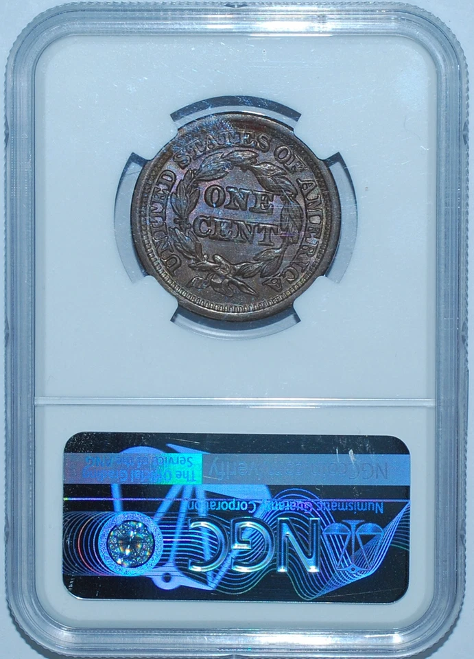 1847 NGC MS64BN Brown  Braided Hair Large Cent - Image 2 of 2