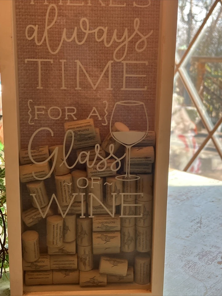 Wooden Wine Shadow Box Cork Catch Box Theres always time for a glass of wine - Image 3 of 4