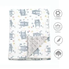 Boritar Super Soft Baby Blanket Throw with Minky Raised Dotted Grey Bear 30"x40"