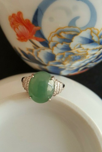 Genuine Water Green 4.8ct Jadeite Jade (Type A) 925 Silver Ring SIZE Adjustable - Picture 7 of 12