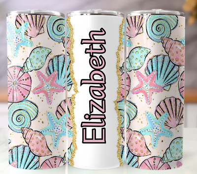 20oz Stainless Steel Personalized Seashells Tumbler | Custom Name | Beach Theme