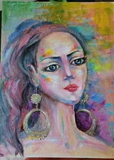 Original acrylic painting on the canvas panel, abstract girl portrait,12/16 inch
