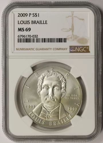 2009-P Louis Braille Modern Silver Commemorative Dollar $1 MS 69 NGC