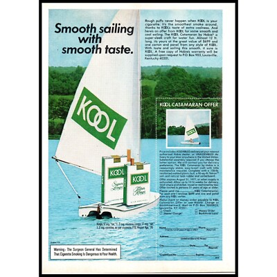 kool cigarette sailboat 1976 Kool Menthol Cigarettes Vintage Print Ad Catamaran Sailboat Offer Wall  Art